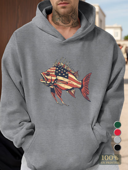 Patriotic fish design Men's hooded sweatshirt