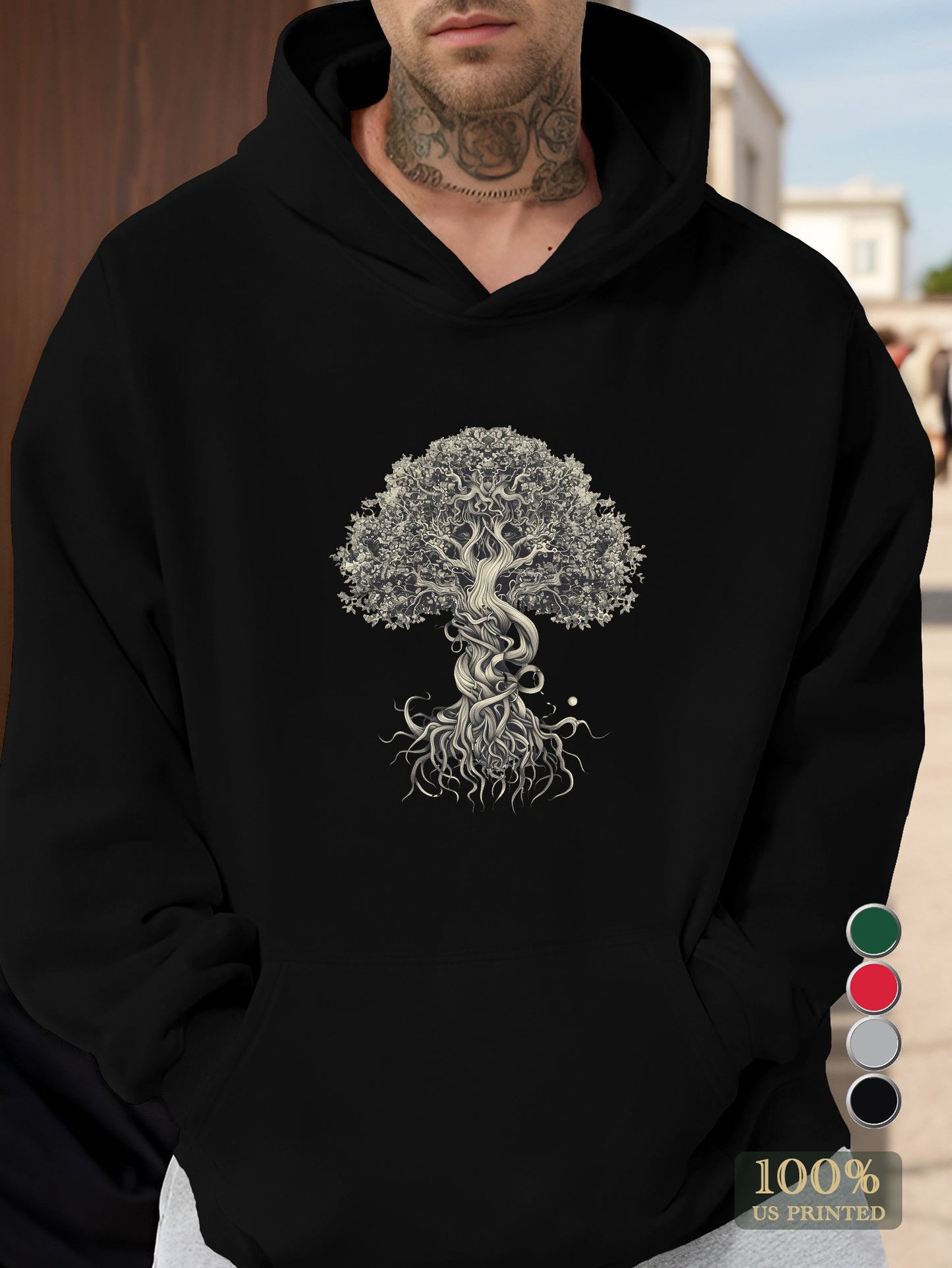 Intricately Designed Tree Art Men's hooded sweatshirt