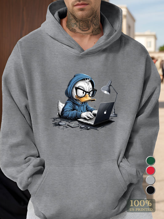 cartoon duck in modern setting Men's hooded sweatshirt