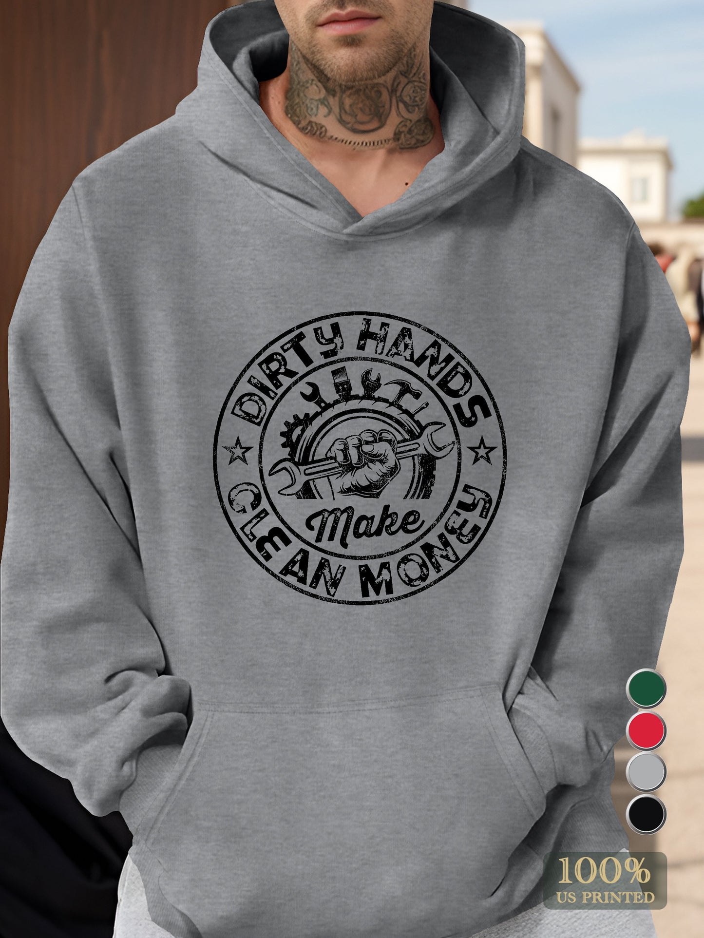 Worker DIRTY HANDS MAKE CLEAN MONEY Men's hooded sweatshirt