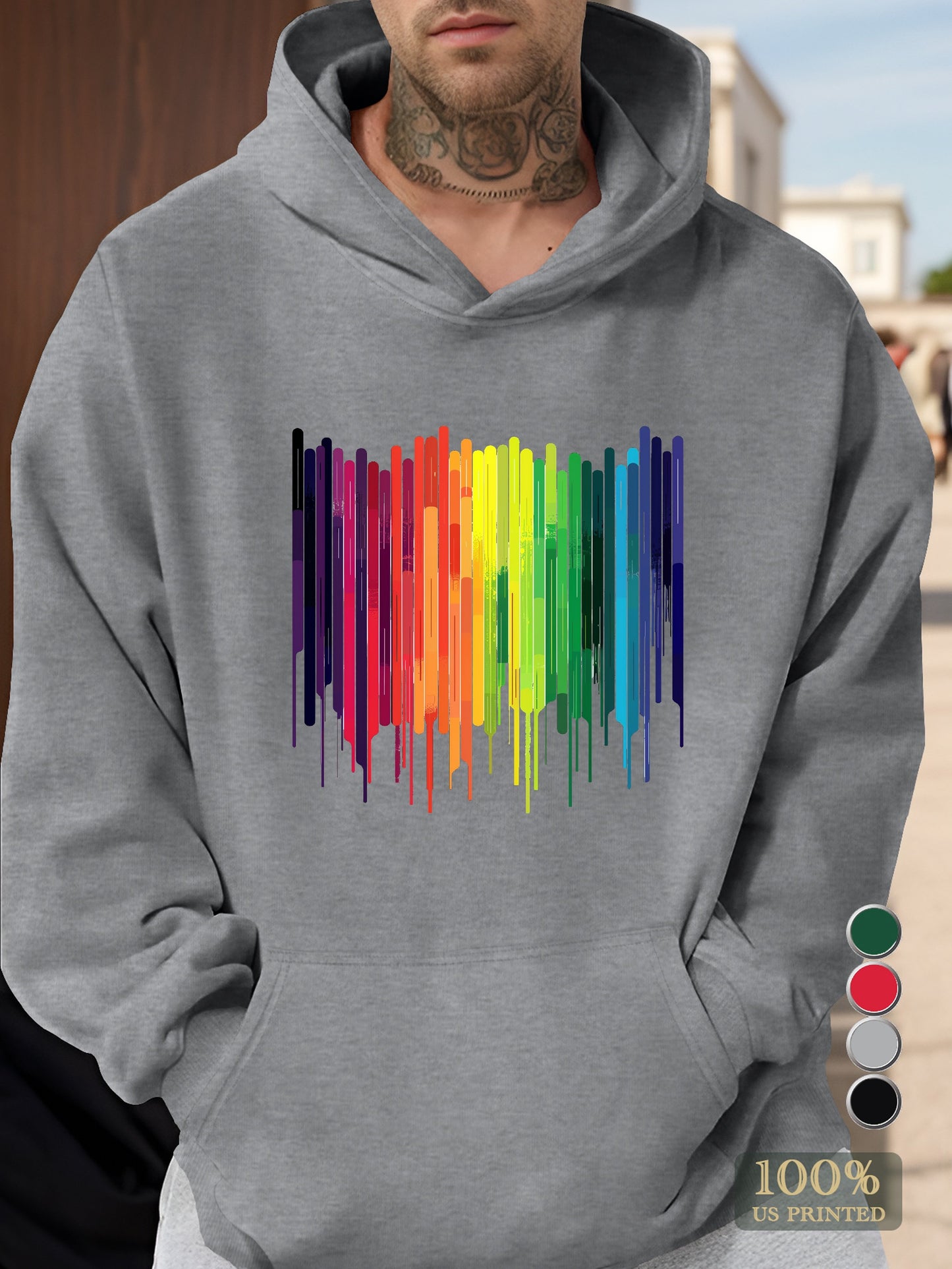 Rainbow spectrum on black background Men's hooded sweatshirt