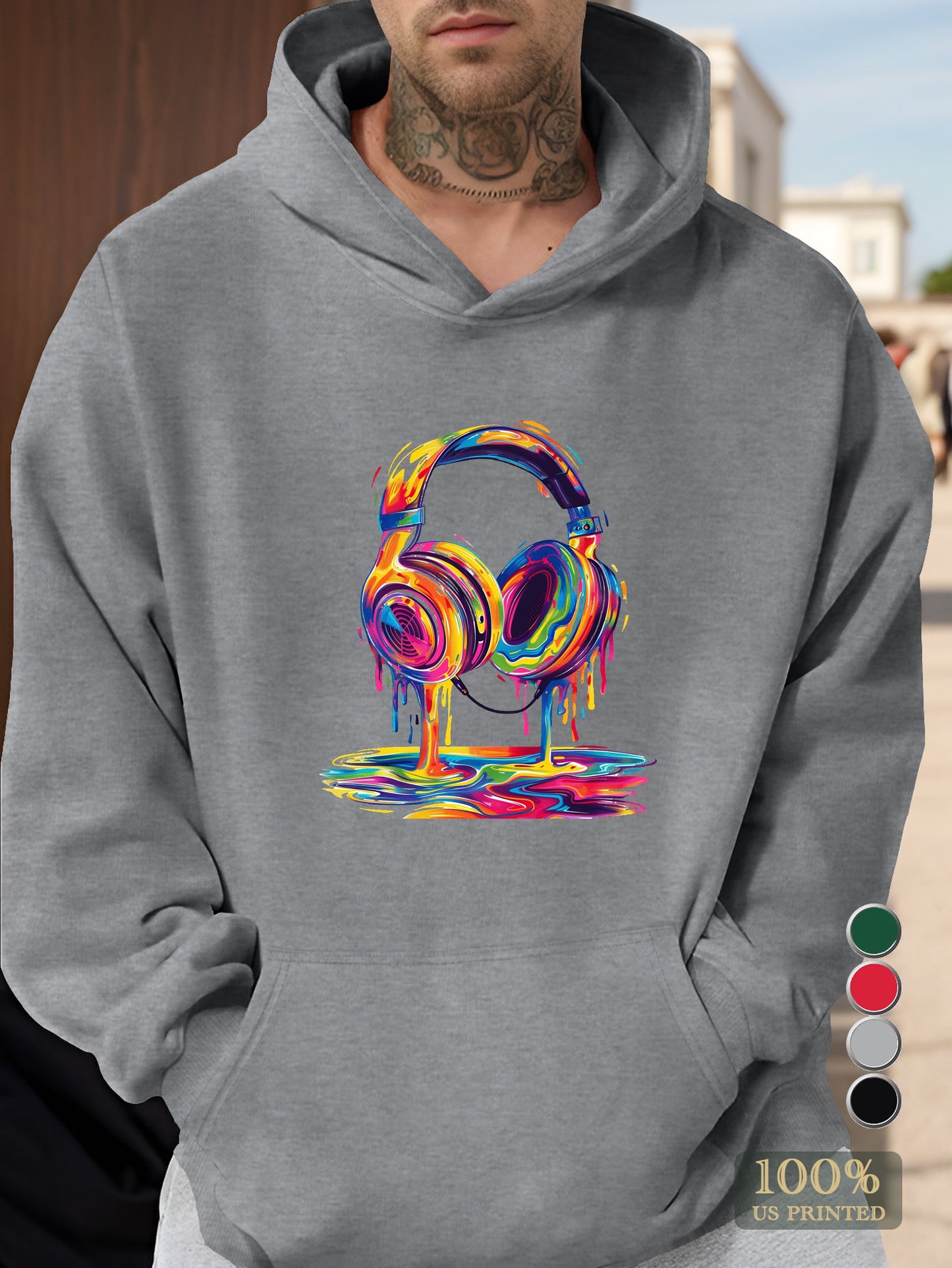 Psychedelic Headphones Art Men's hooded sweatshirt