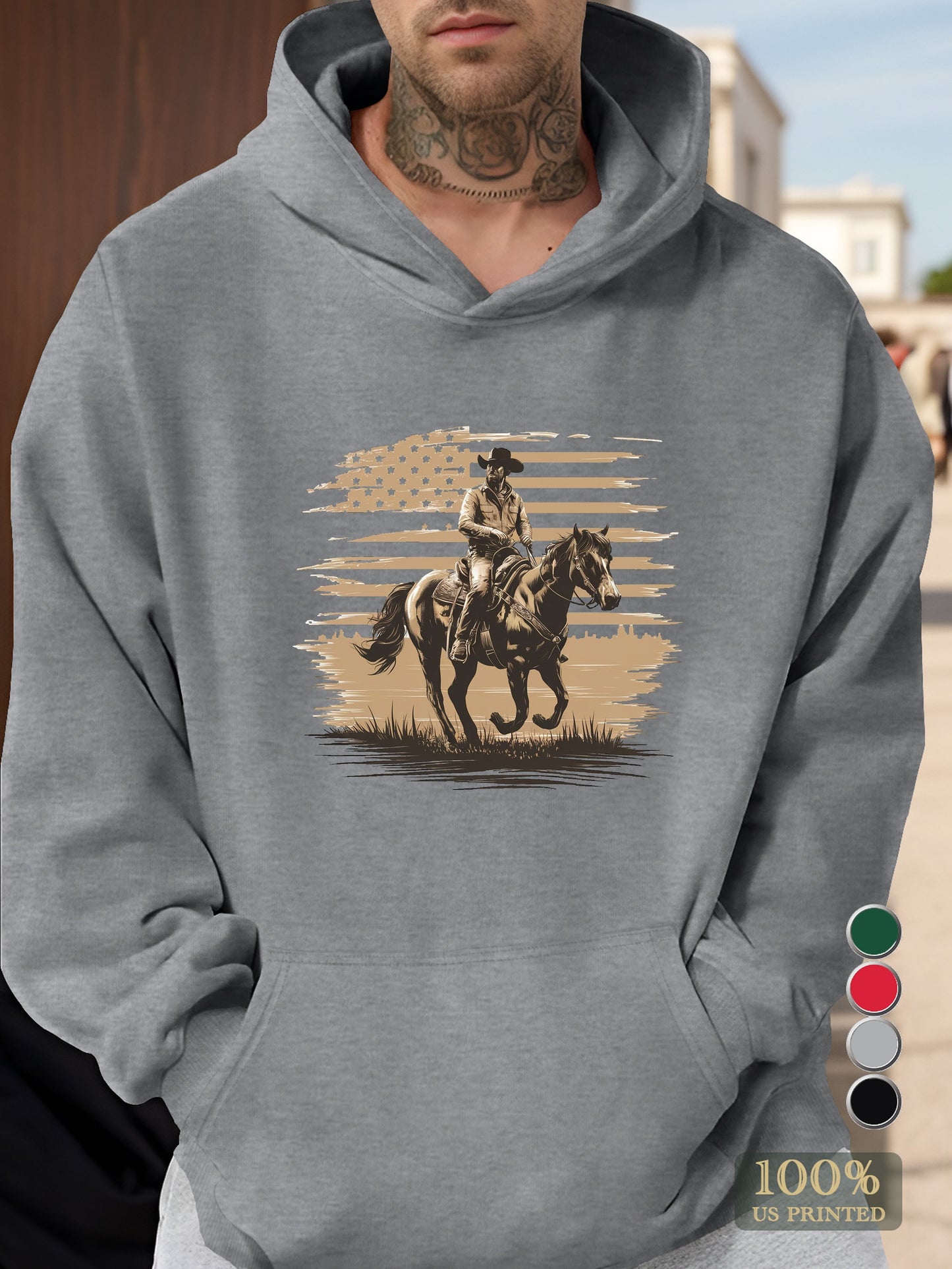 Rugged American cowboy design Men's hooded sweatshirt