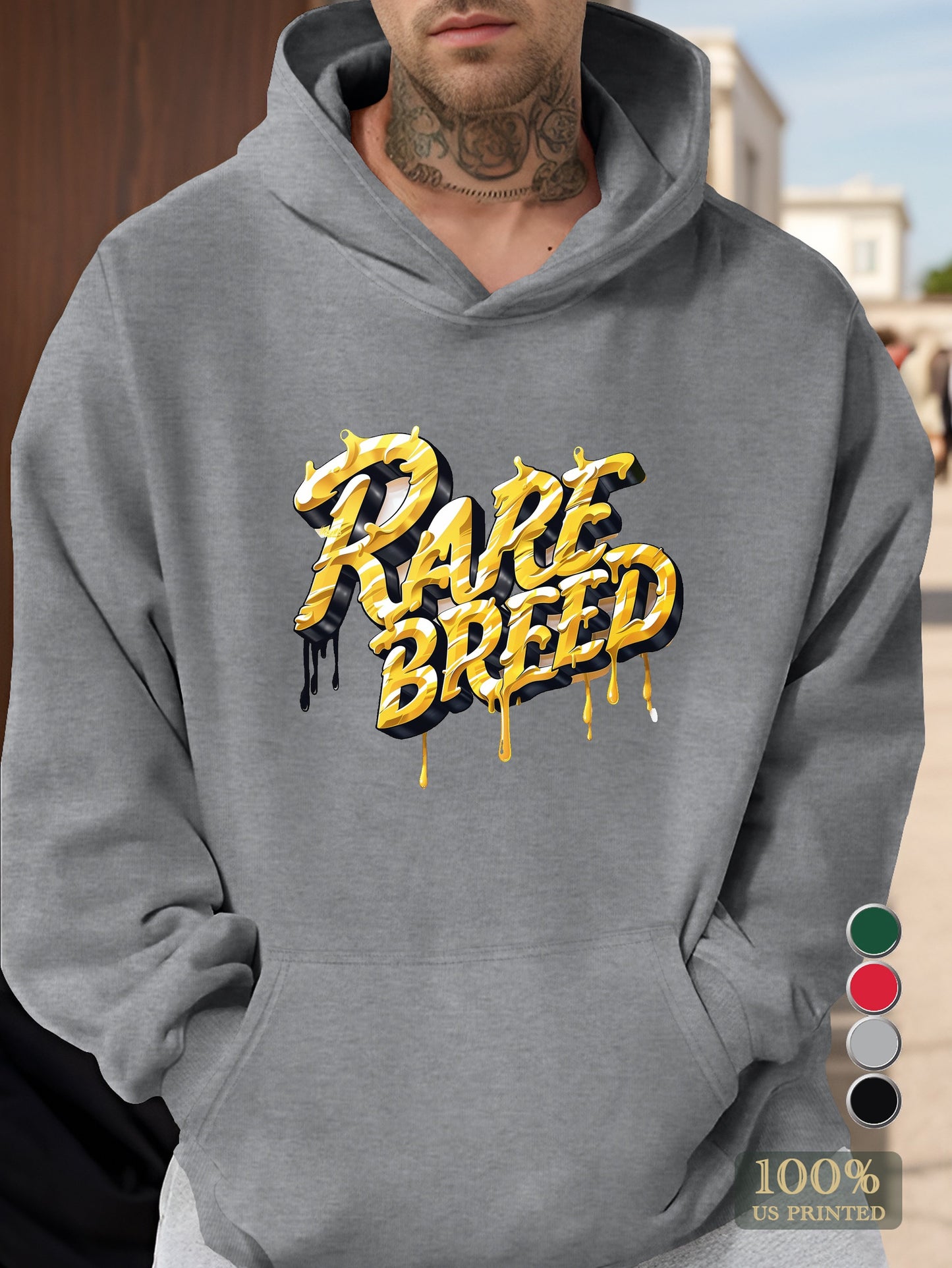 Unique RARE BREED Text Design Men's hooded sweatshirt