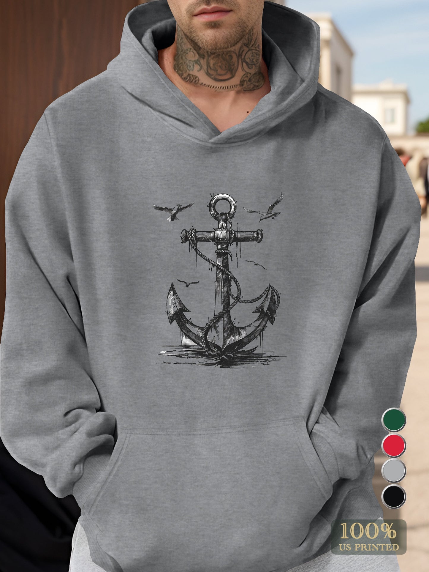 Bold Anchor Illustration Men's hooded sweatshirt