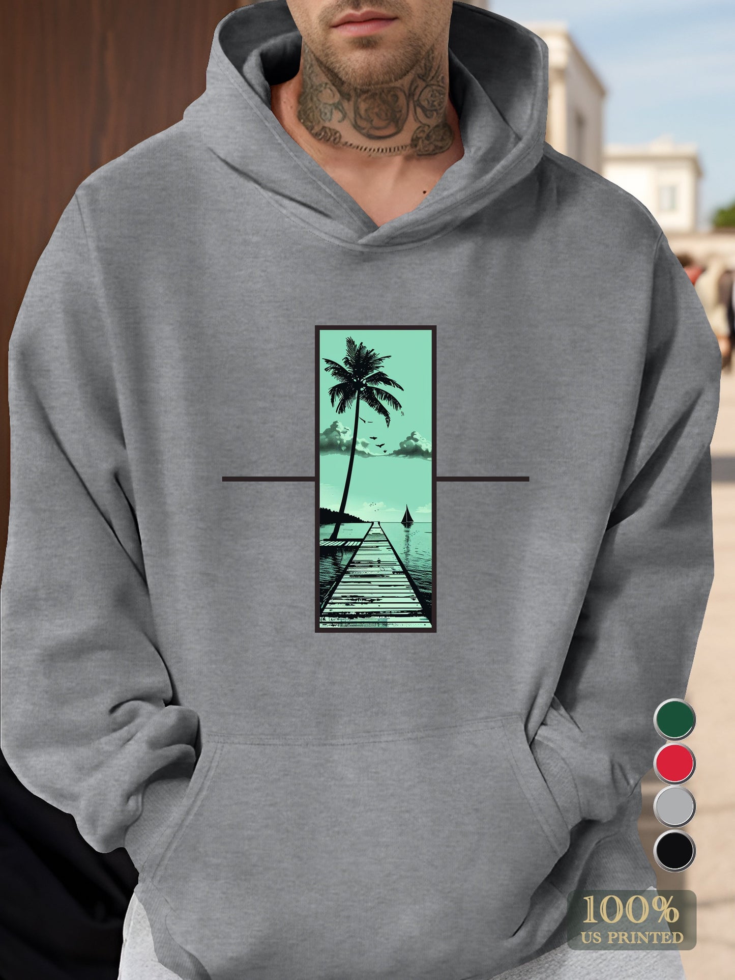 Tropical triptych beach scenes Men's hooded sweatshirt