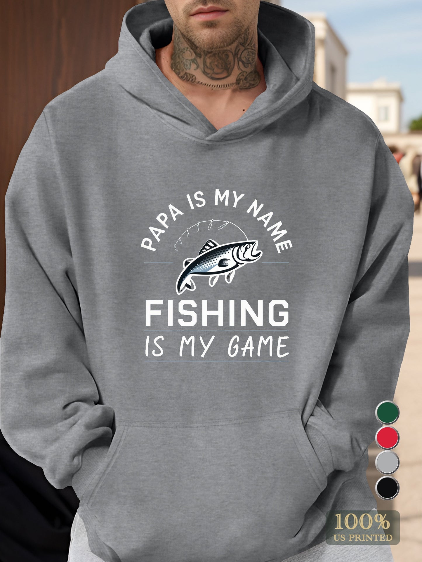 Fishing Papa Slogan Men's hooded sweatshirt