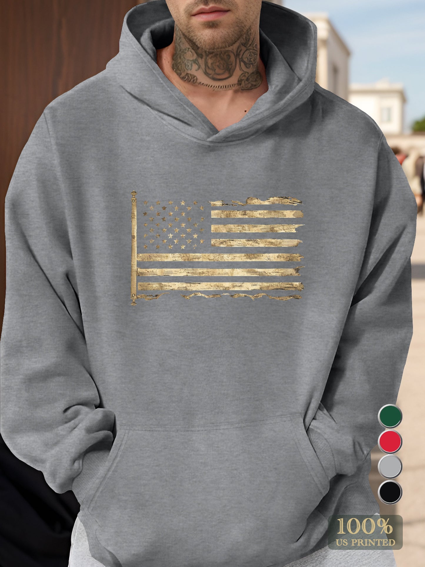 worn and distressed flag Men's hooded sweatshirt