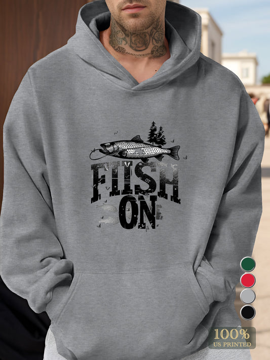 FISH ON with Forest Silhouette Men's hooded sweatshirt