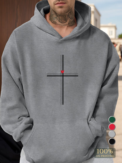 Minimalist Cross with Heart Men's hooded sweatshirt