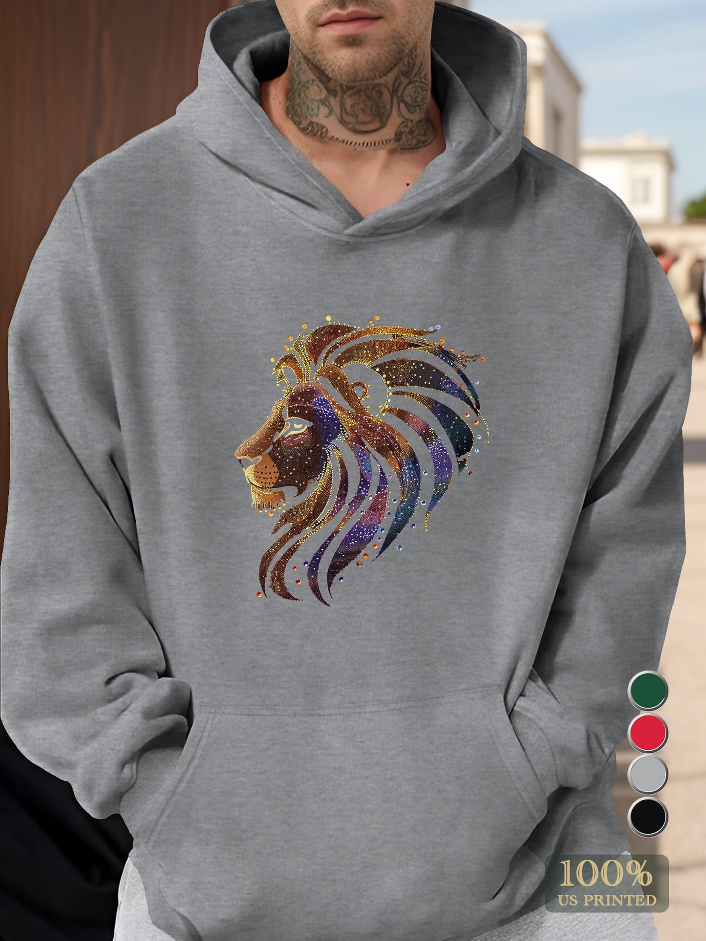 Lion s nobility in sparkling dots Men's hooded sweatshirt