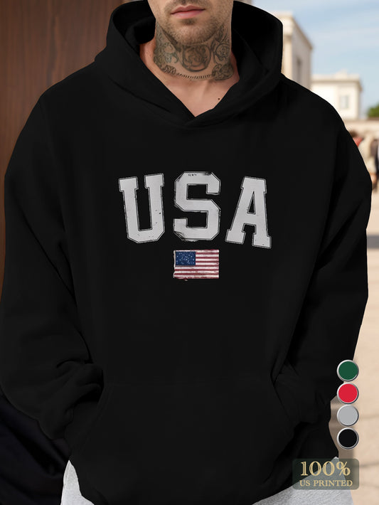 USA flag textured design Men's hooded sweatshirt